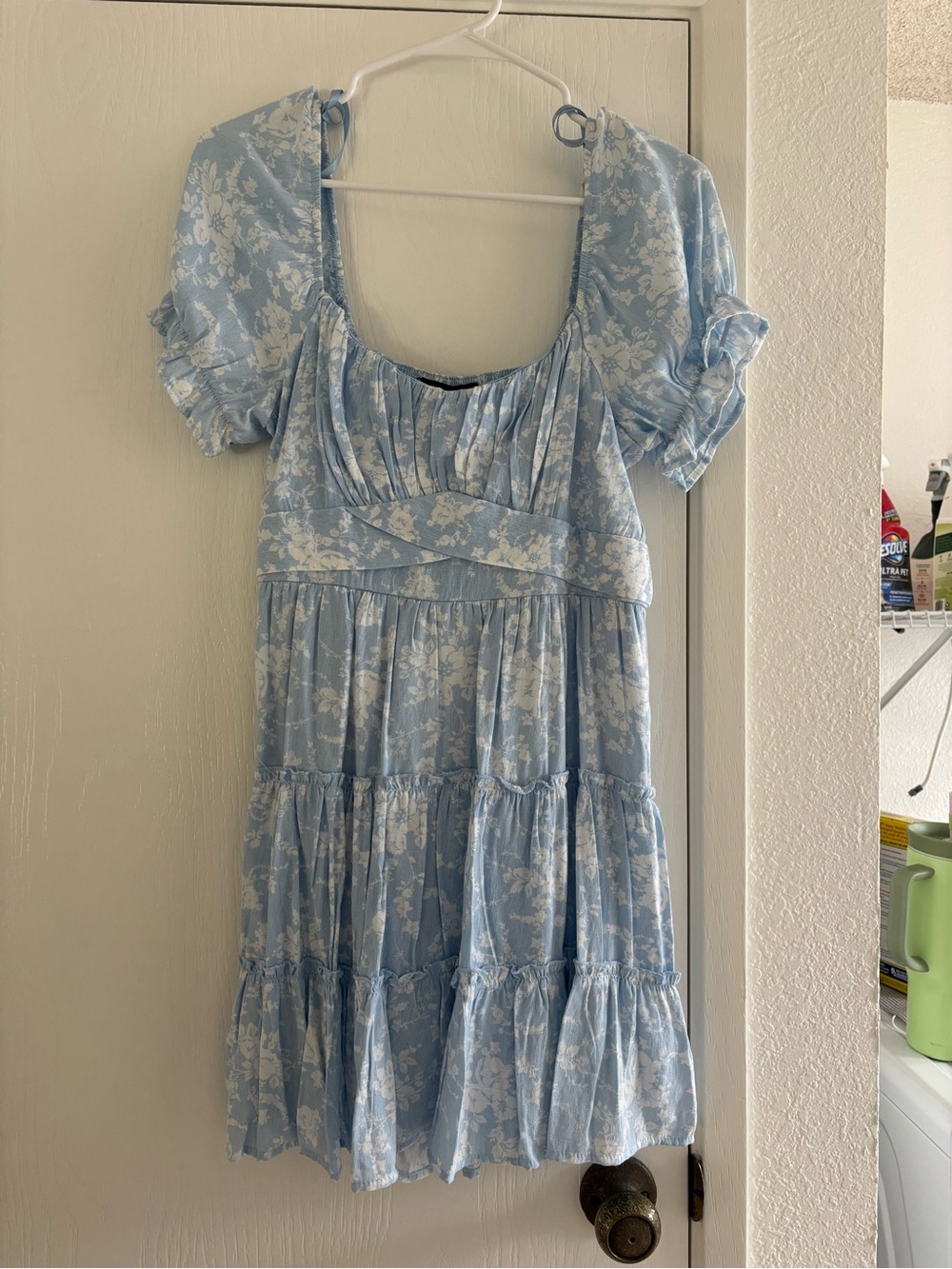 Light Blue Floral Tiered Summer Dress